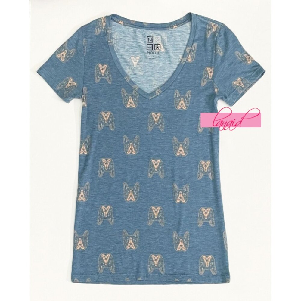 PacSun Nollie Boston Terrier V-Neck Tee Dog Puppy Pup Stretchy Short Sleeve Top